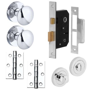 Victorian Mortice Knob Polished Chrome 76mm WC Bathroom New Door Pack
