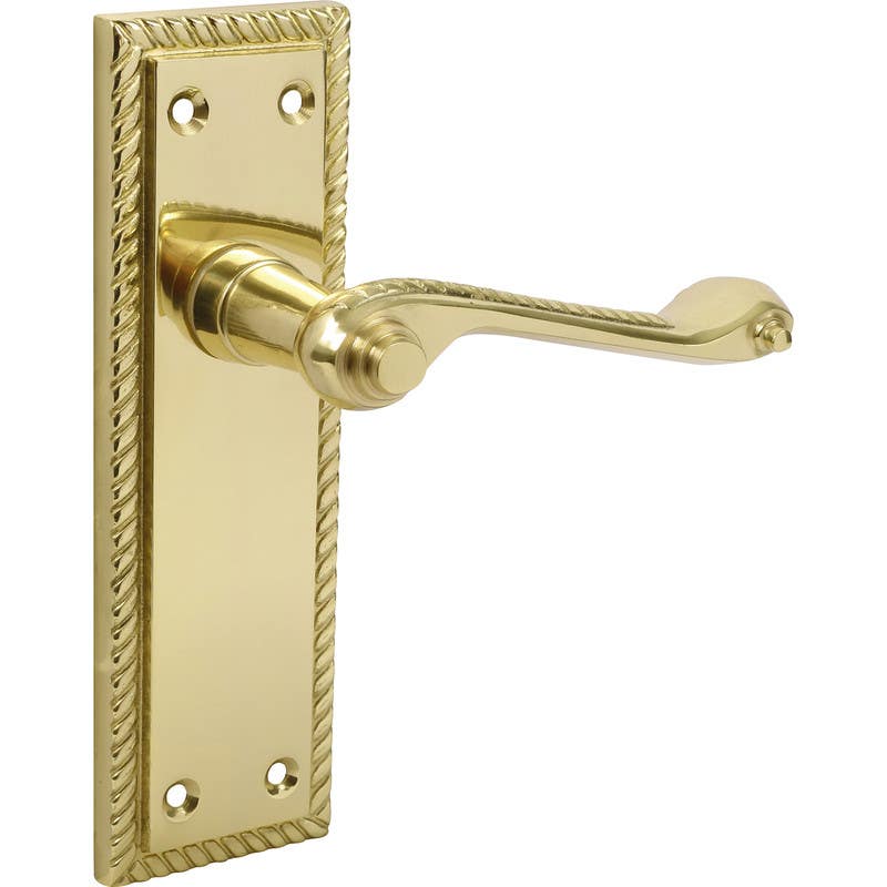 Georgian Traditional Door Handle On Backplate Polished Brass Door Handle Sets 