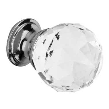 Faceted Glass Cabinet Knob - Chrome Base 