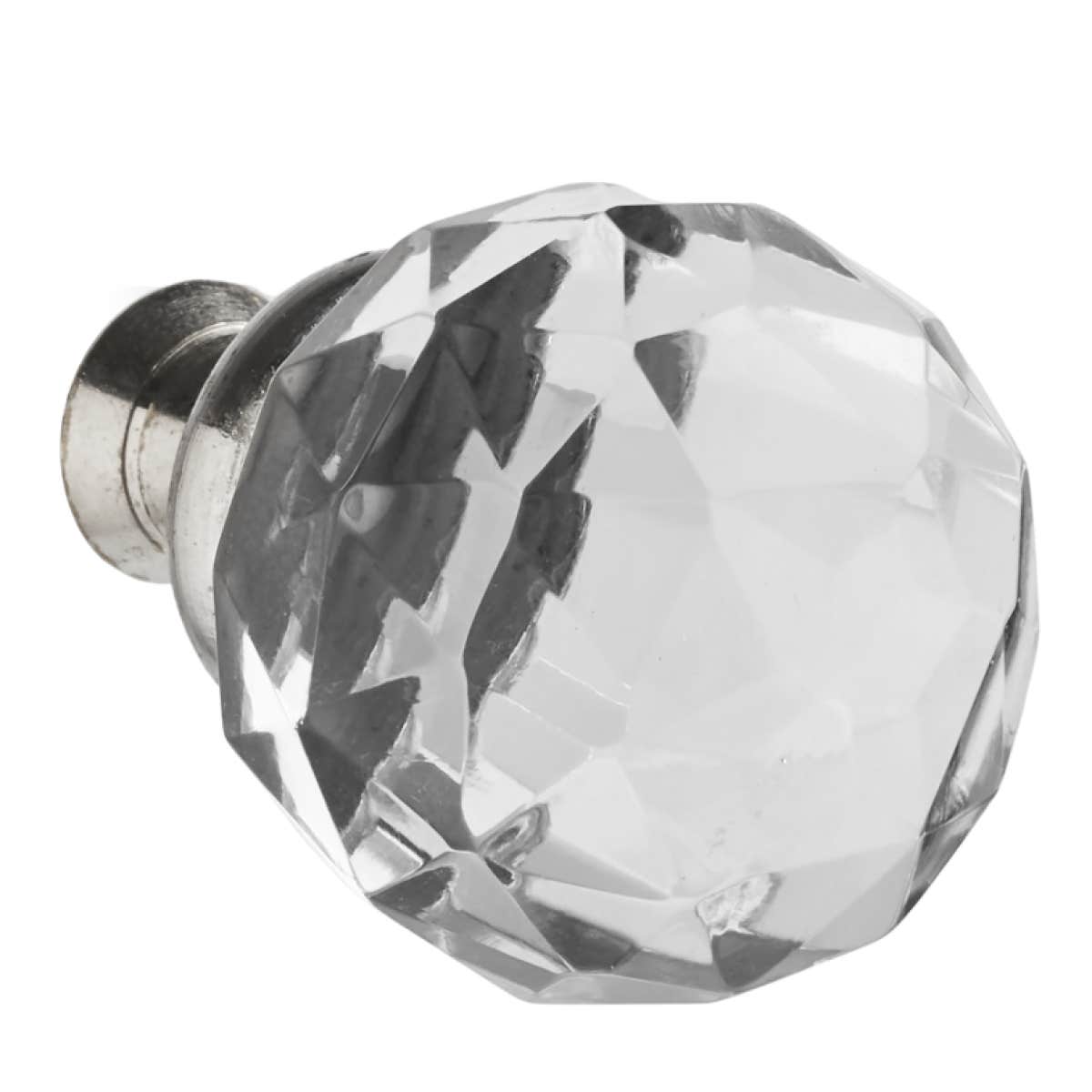 Clear Glass Faceted Cabinet Knob - 30mm Nickel Plated 