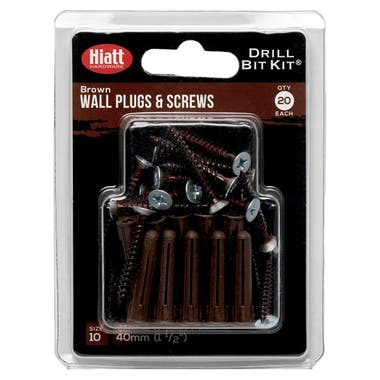 Colour Coded Screws and Wallplugs Brown Pk 20