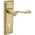 Georgian Scroll Lever Lock Long Backplate Gold Door Handle - Polished Solid Brass (Pair)