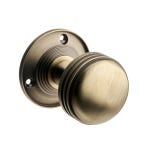 Ringed Mortice Round Door Handle Knob (Sprung) Antique Brass - Pair
