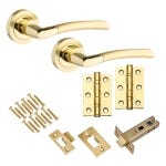 Augusta Lever On Rose Door Handle, Latch and Hinges Pack - Dual Tone Brass 